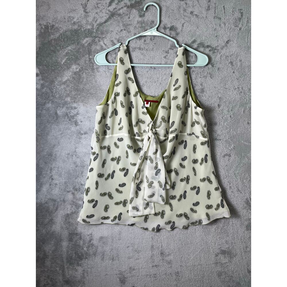 Vintage y2k‎ 100% Silk Paisley Print Tie Front Tank Boho Chic Flowy Whimsy MD
